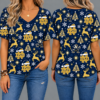 Notre Dame Fighting Irish Women’s Christmas Reindeer Snowflake All-Over Print V-Neck Short Sleeve Shirt