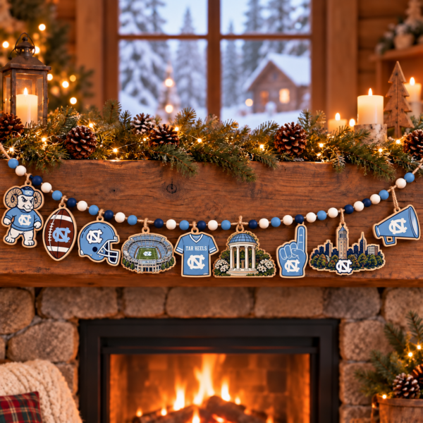 North Carolina Tar Heels Wooden Christmas Garland – Football Team Holiday Hanging Decorations