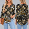 Colorado Buffaloes Women's Christmas Plaid V-Neck Collar Long Sleeve Casual Shirt with Festive Holiday Print