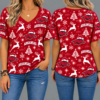 Arkansas Razorbacks Women’s Christmas Reindeer Snowflake All-Over Print V-Neck Short Sleeve Shirt