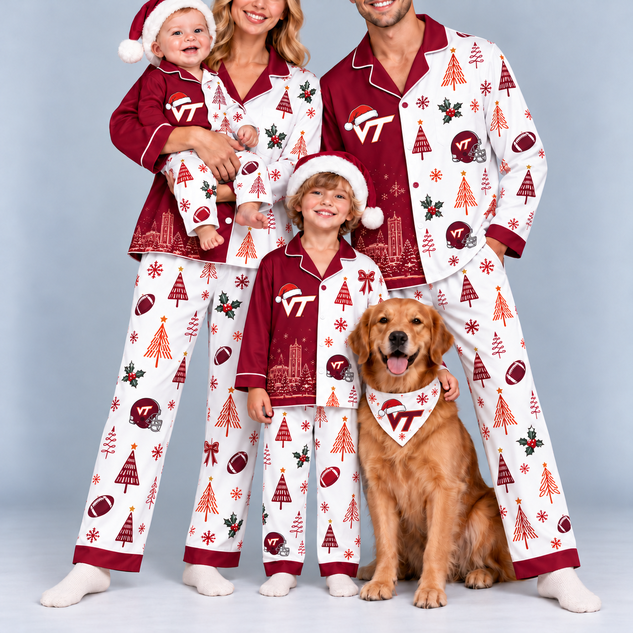 Virginia Tech Hokies Family Matching Christmas Pajamas Set - Football Fan Sleepwear, Festive Family Outfit