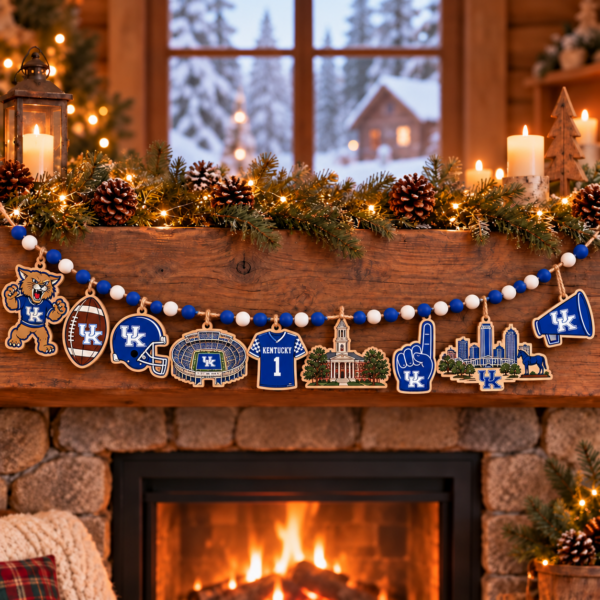 Kentucky Wildcats Wooden Christmas Garland – Football Team Holiday Hanging Decorations