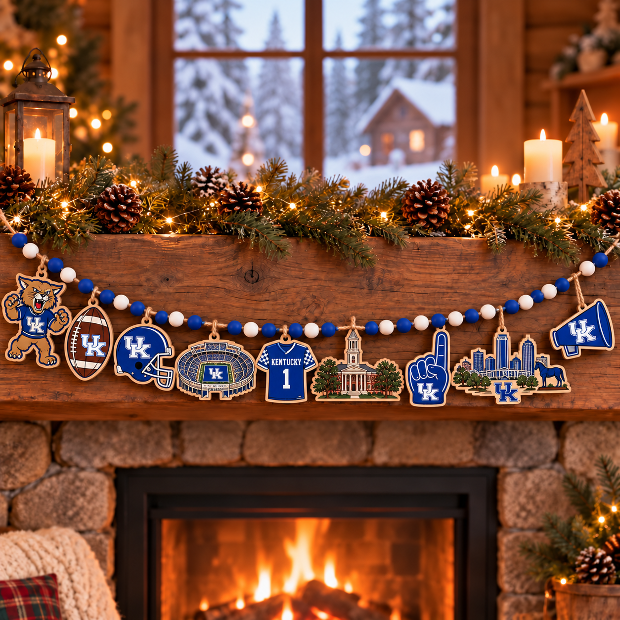 Kentucky Wildcats Wooden Christmas Garland – Football Team Holiday Hanging Decorations