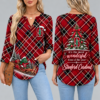 Stanford Cardinal Women's Christmas Plaid V-Neck Collar Long Sleeve Casual Shirt with Festive Holiday Print