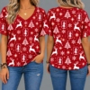 Stanford Cardinal Women’s Christmas Reindeer Snowflake All-Over Print V-Neck Short Sleeve Shirt