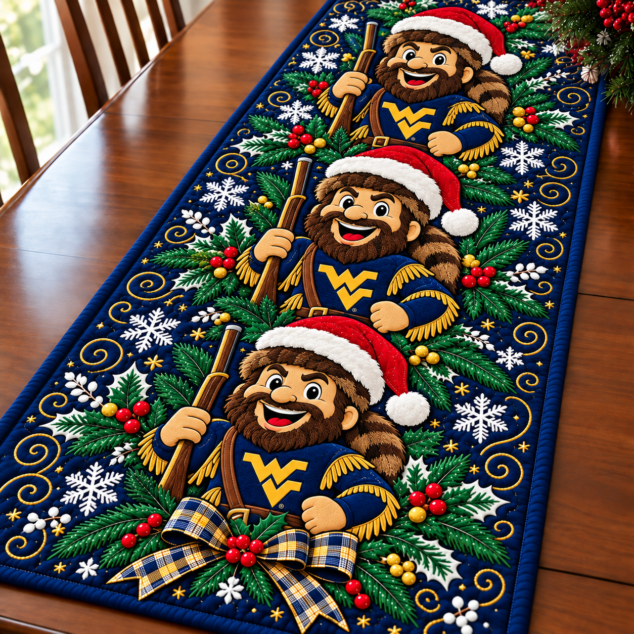 West Virginia Mountaineers Christmas Mascot Table Runner