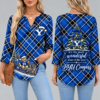 BYU Cougars Women's Christmas Plaid V-Neck Collar Long Sleeve Casual Shirt with Festive Holiday Print