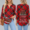 Texas Tech Red Raiders Women's Christmas Plaid V-Neck Collar Long Sleeve Casual Shirt with Festive Holiday Print