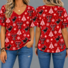 Texas Tech Red Raiders Women’s Christmas Reindeer Snowflake All-Over Print V-Neck Short Sleeve Shirt