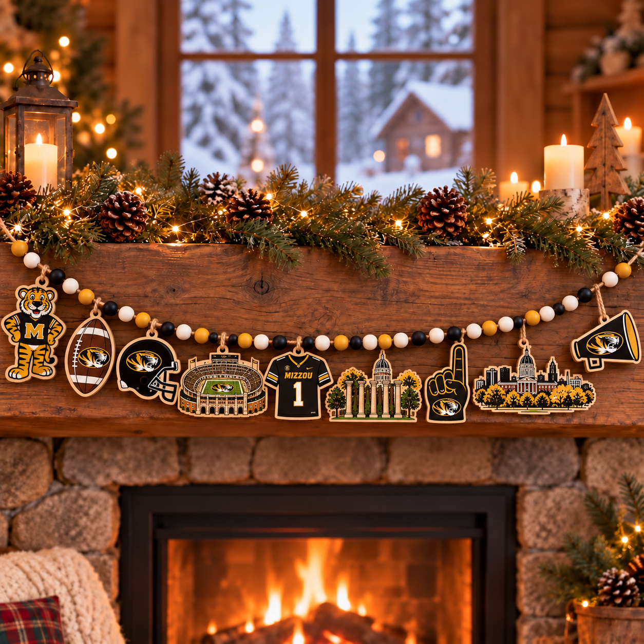 Missouri Tigers Wooden Christmas Garland – Football Team Holiday Hanging Decorations