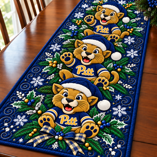 Pittsburgh Panthers Christmas Mascot Table Runner