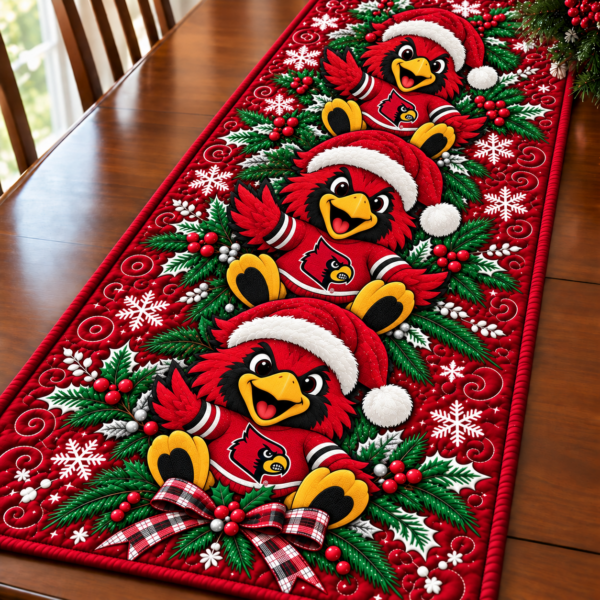 Louisville Cardinals Christmas Mascot Table Runner