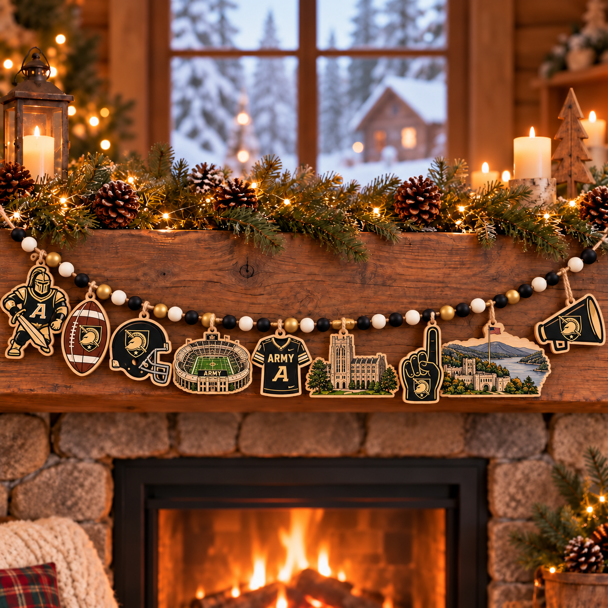 Army Black Knights Wooden Christmas Garland – Football Team Holiday Hanging Decorations