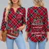 Washington State Cougars Women's Christmas Plaid V-Neck Collar Long Sleeve Casual Shirt with Festive Holiday Print