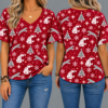 Washington State Cougars Women’s Christmas Reindeer Snowflake All-Over Print V-Neck Short Sleeve Shirt