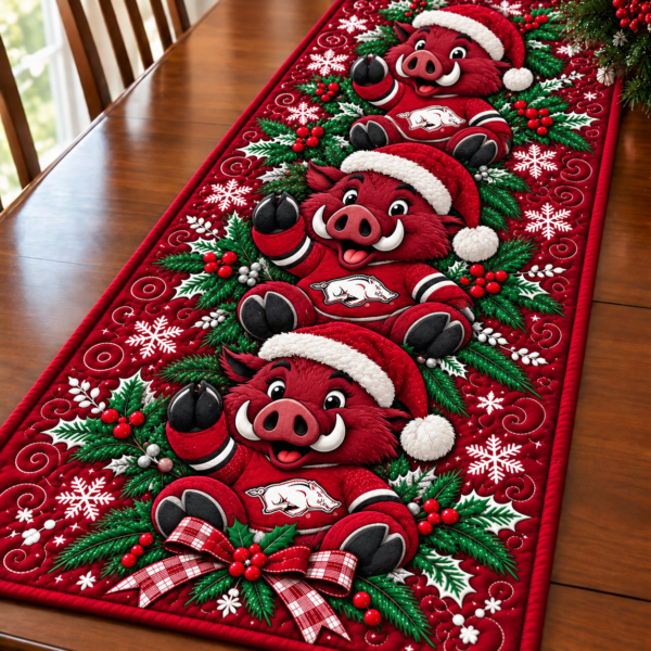 Arkansas Razorbacks Christmas Mascot Table Runner