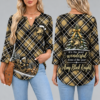 Army Black Knights Women's Christmas Plaid V-Neck Collar Long Sleeve Casual Shirt with Festive Holiday Print