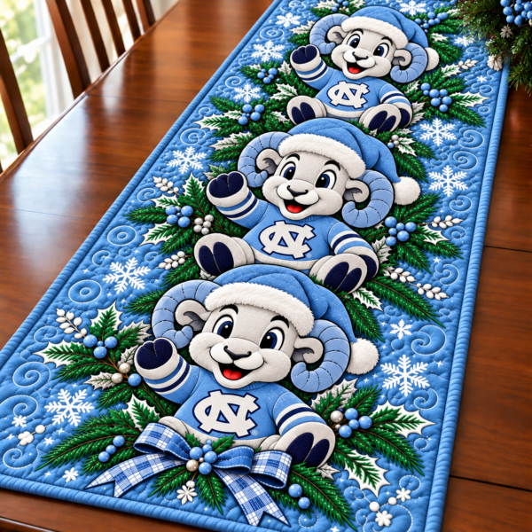 North Carolina Tar Heels Christmas Mascot Table Runner