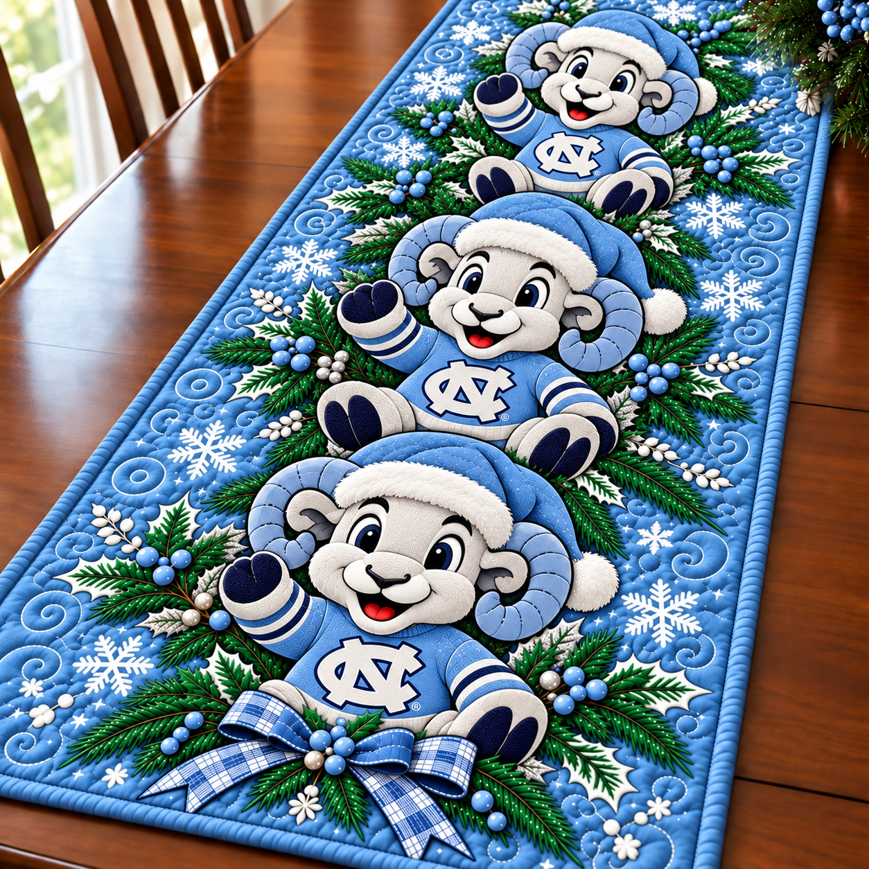 North Carolina Tar Heels Christmas Mascot Table Runner