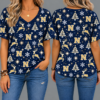 Navy Midshipmen Women’s Christmas Reindeer Snowflake All-Over Print V-Neck Short Sleeve Shirt