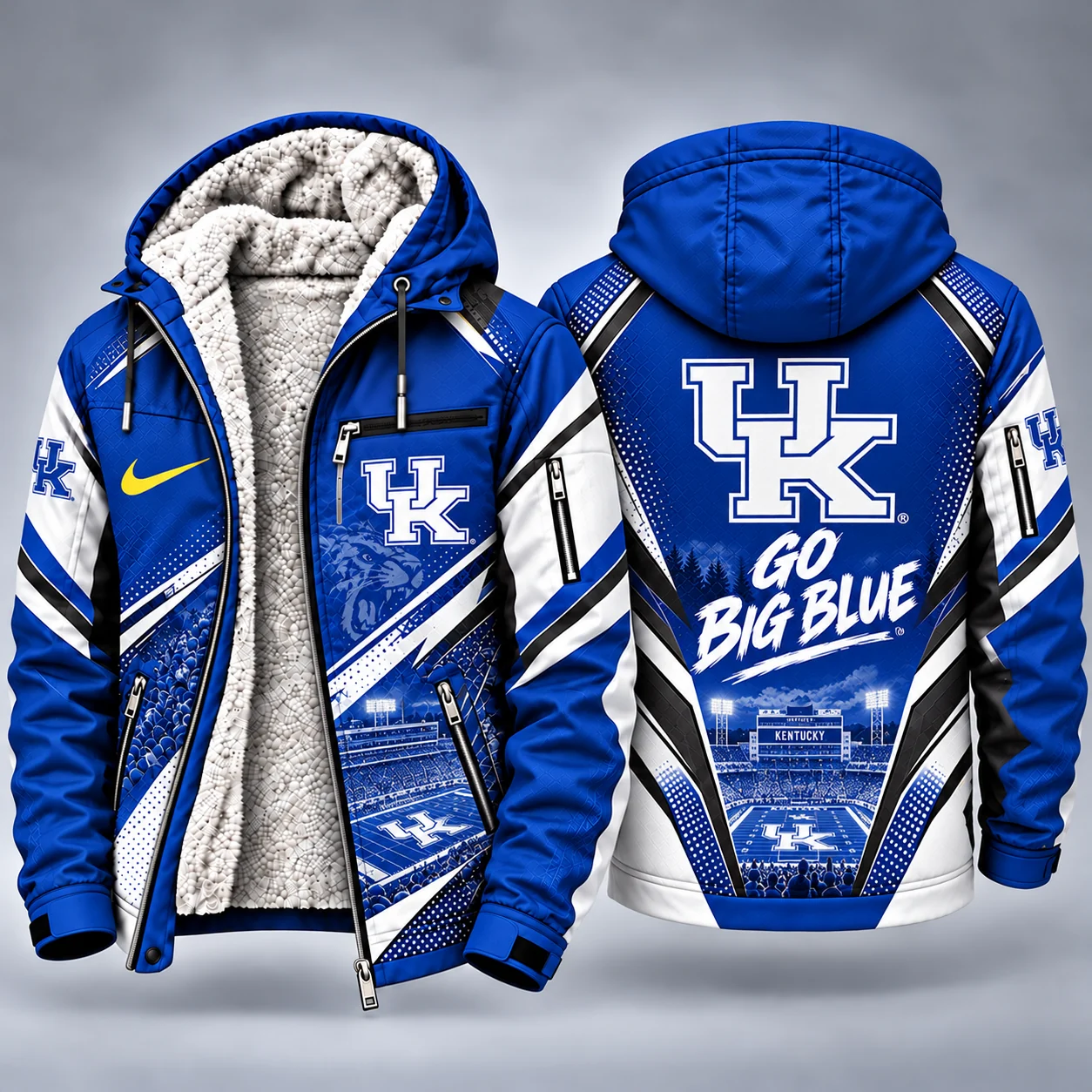 Kentucky Wildcats Men's Christmas Graphic Hooded Winter Coat – Festive Holiday Edition