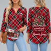 Oklahoma Sooners Women's Christmas Plaid V-Neck Collar Long Sleeve Casual Shirt with Festive Holiday Print