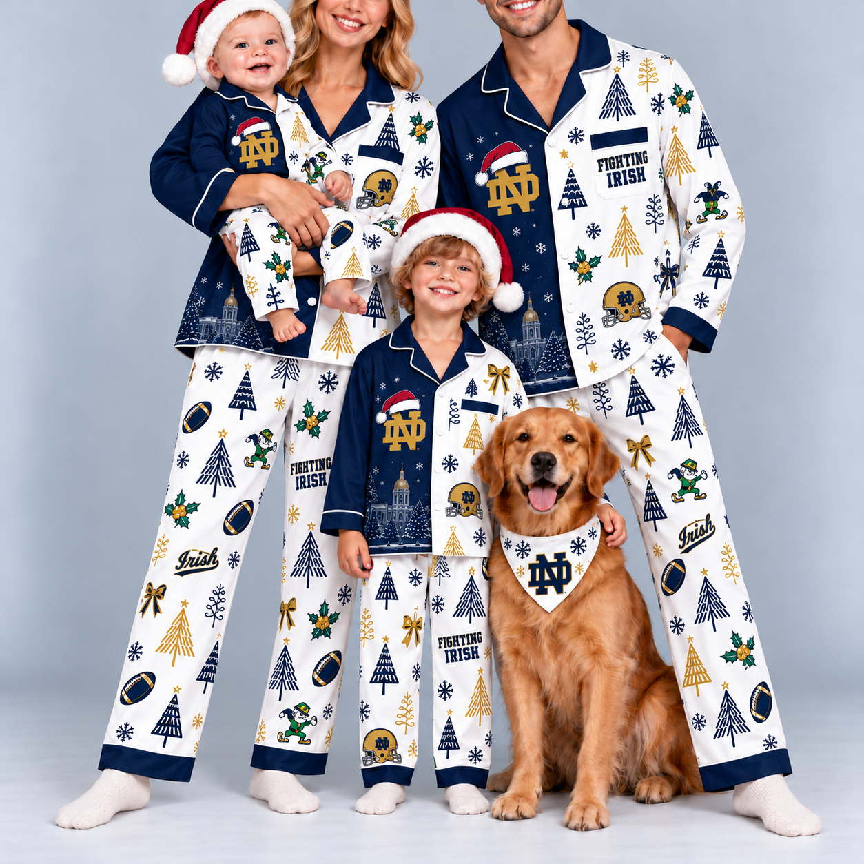 Notre Dame Fighting Irish Family Matching Christmas Pajamas Set - Football Fan Sleepwear, Festive Family Outfit