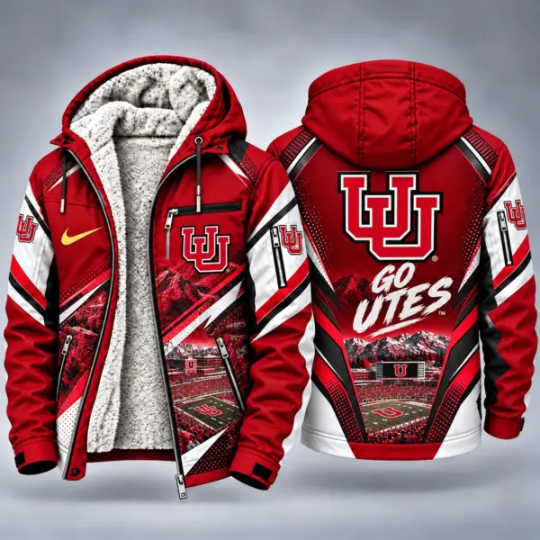 Utah Utes Men's Christmas Graphic Hooded Winter Coat – Festive Holiday Edition