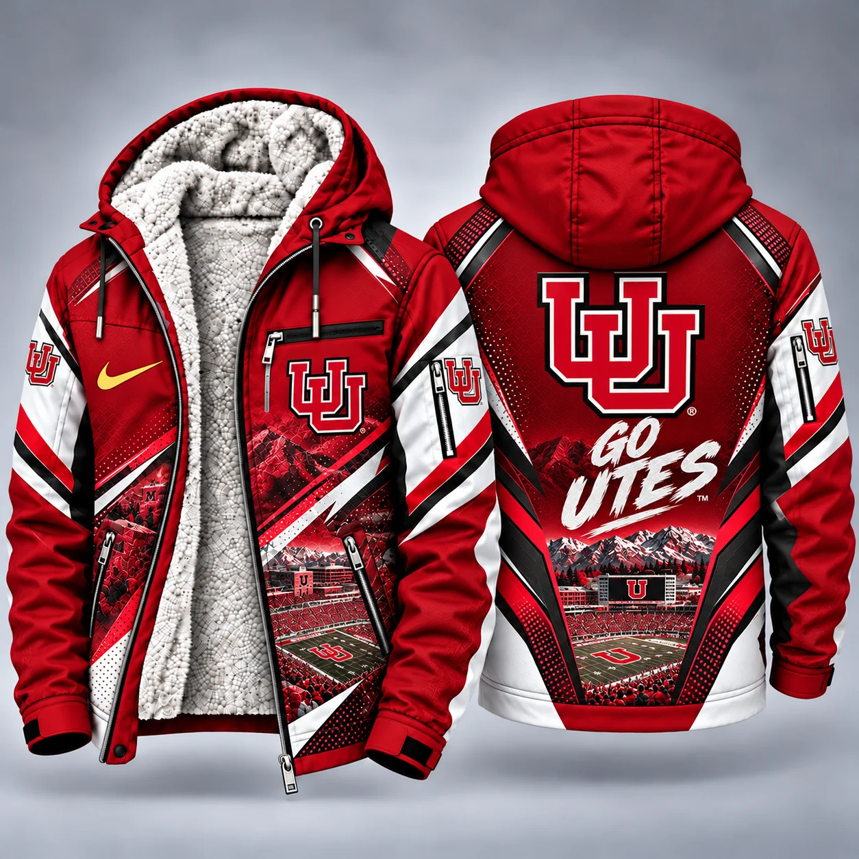Utah Utes Men's Christmas Graphic Hooded Winter Coat – Festive Holiday Edition