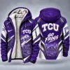 TCU Horned Frogs Men's Christmas Graphic Hooded Winter Coat – Festive Holiday Edition