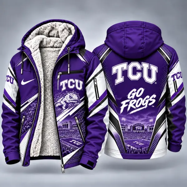 TCU Horned Frogs Men's Christmas Graphic Hooded Winter Coat – Festive Holiday Edition