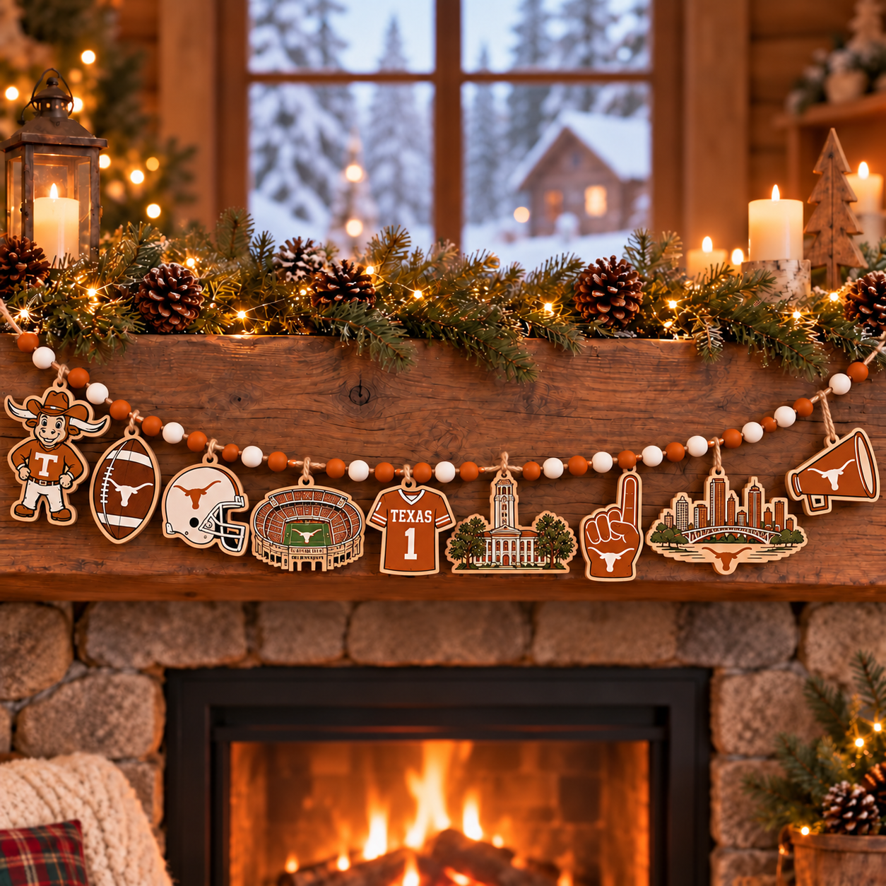 Texas Longhorns Wooden Christmas Garland – Football Team Holiday Hanging Decorations