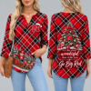 Nebraska Cornhuskers Women's Christmas Plaid V-Neck Collar Long Sleeve Casual Shirt with Festive Holiday Print