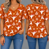 Texas Longhorns Women’s Christmas Reindeer Snowflake All-Over Print V-Neck Short Sleeve Shirt