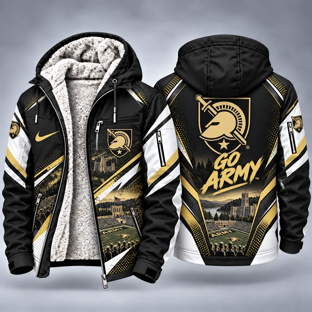 Army Black Knights Men's Christmas Graphic Hooded Winter Coat – Festive Holiday Edition