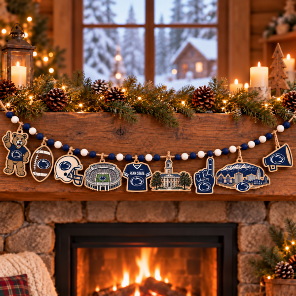 Penn State Nittany Lions Wooden Christmas Garland – Football Team Holiday Hanging Decorations