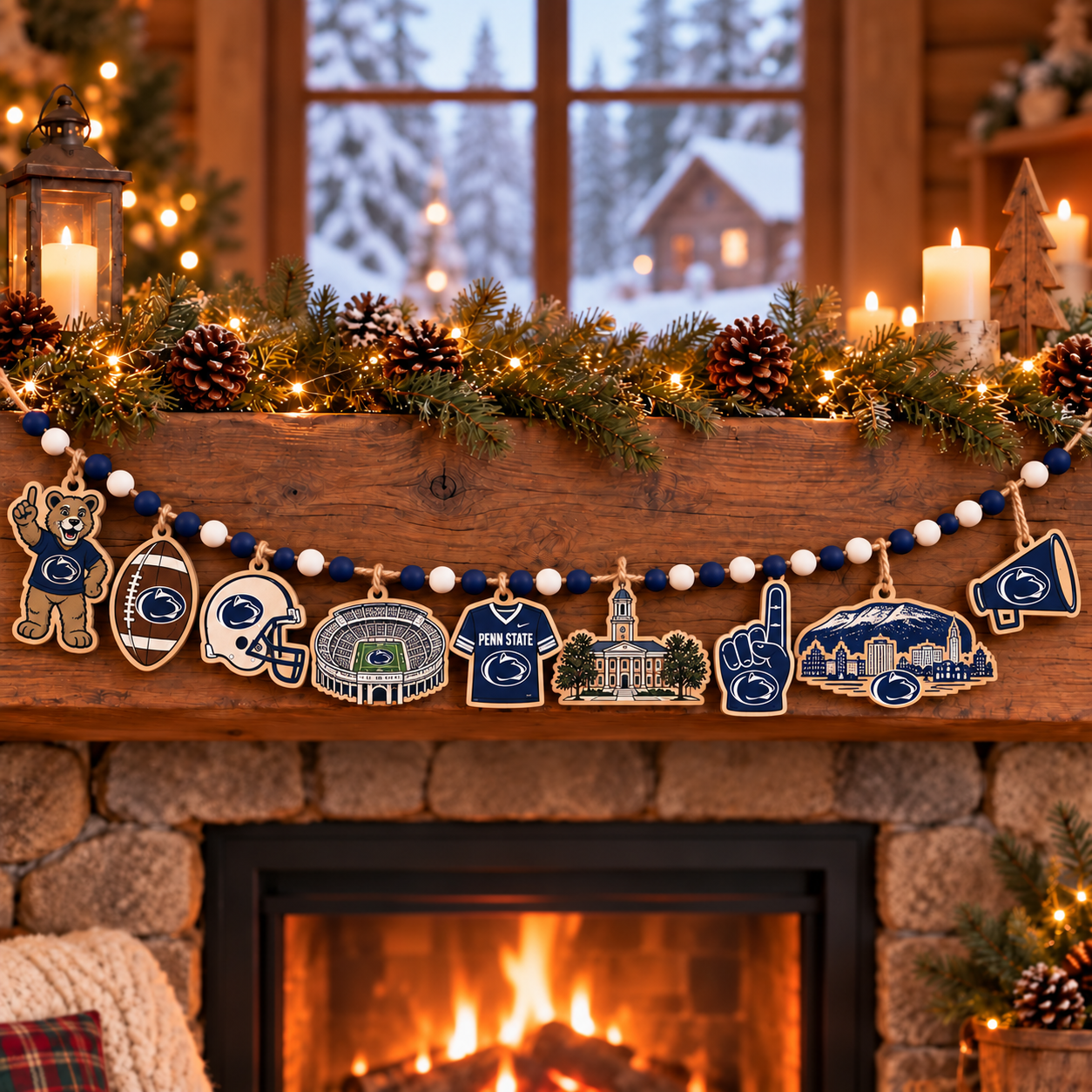 Penn State Nittany Lions Wooden Christmas Garland – Football Team Holiday Hanging Decorations