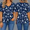 Penn State Nittany Lions Women’s Christmas Reindeer Snowflake All-Over Print V-Neck Short Sleeve Shirt