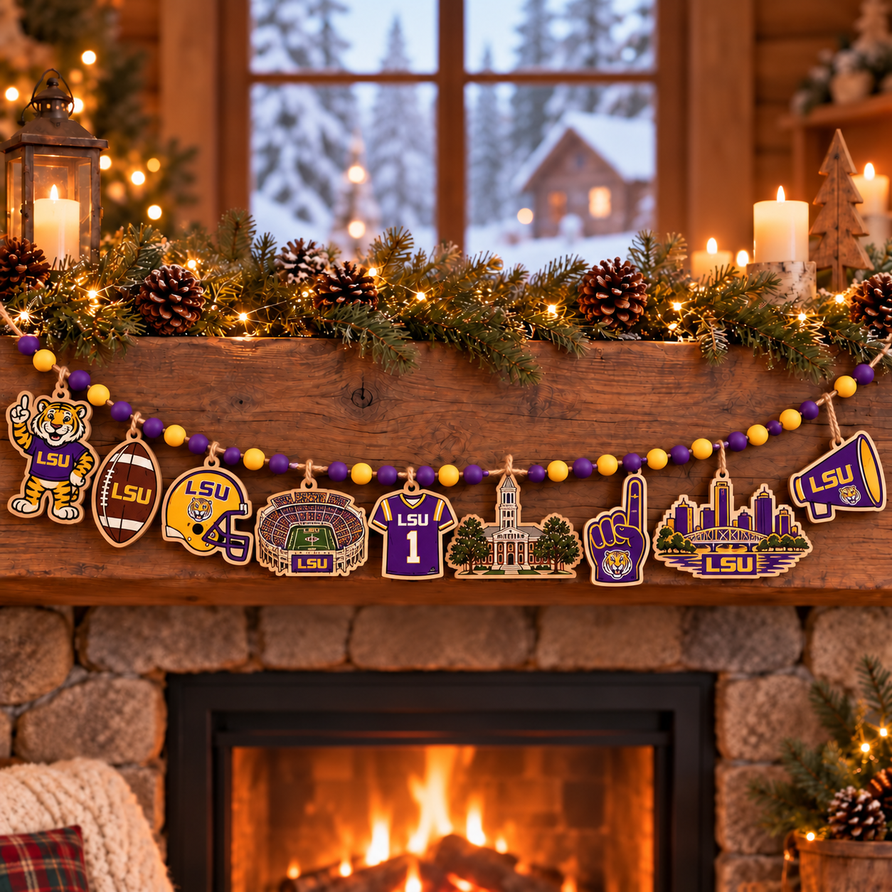 LSU Tigers Wooden Christmas Garland – Football Team Holiday Hanging Decorations