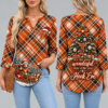 Texas Longhorns Women's Christmas Plaid V-Neck Collar Long Sleeve Casual Shirt with Festive Holiday Print
