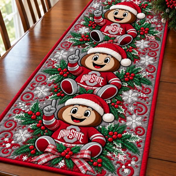 Ohio State Buckeyes Christmas Mascot Table Runner