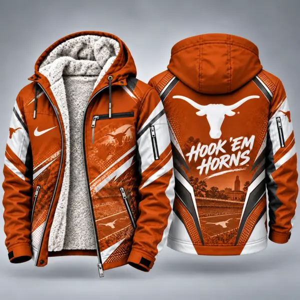 Texas Longhorns Men's Christmas Graphic Hooded Winter Coat – Festive Holiday Edition