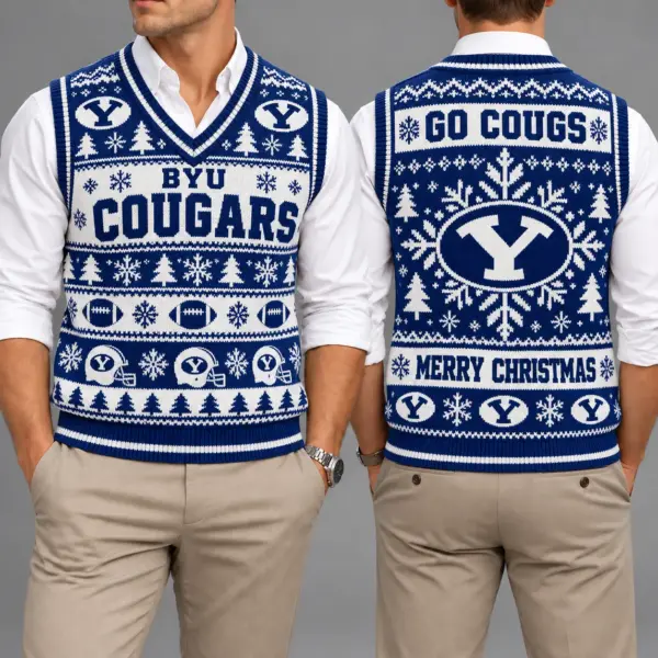 BYU Cougars Christmas Argyle Football Fan V-Neck Sleeveless Knit Vest