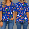 Florida Gators Women’s Christmas Reindeer Snowflake All-Over Print V-Neck Short Sleeve Shirt