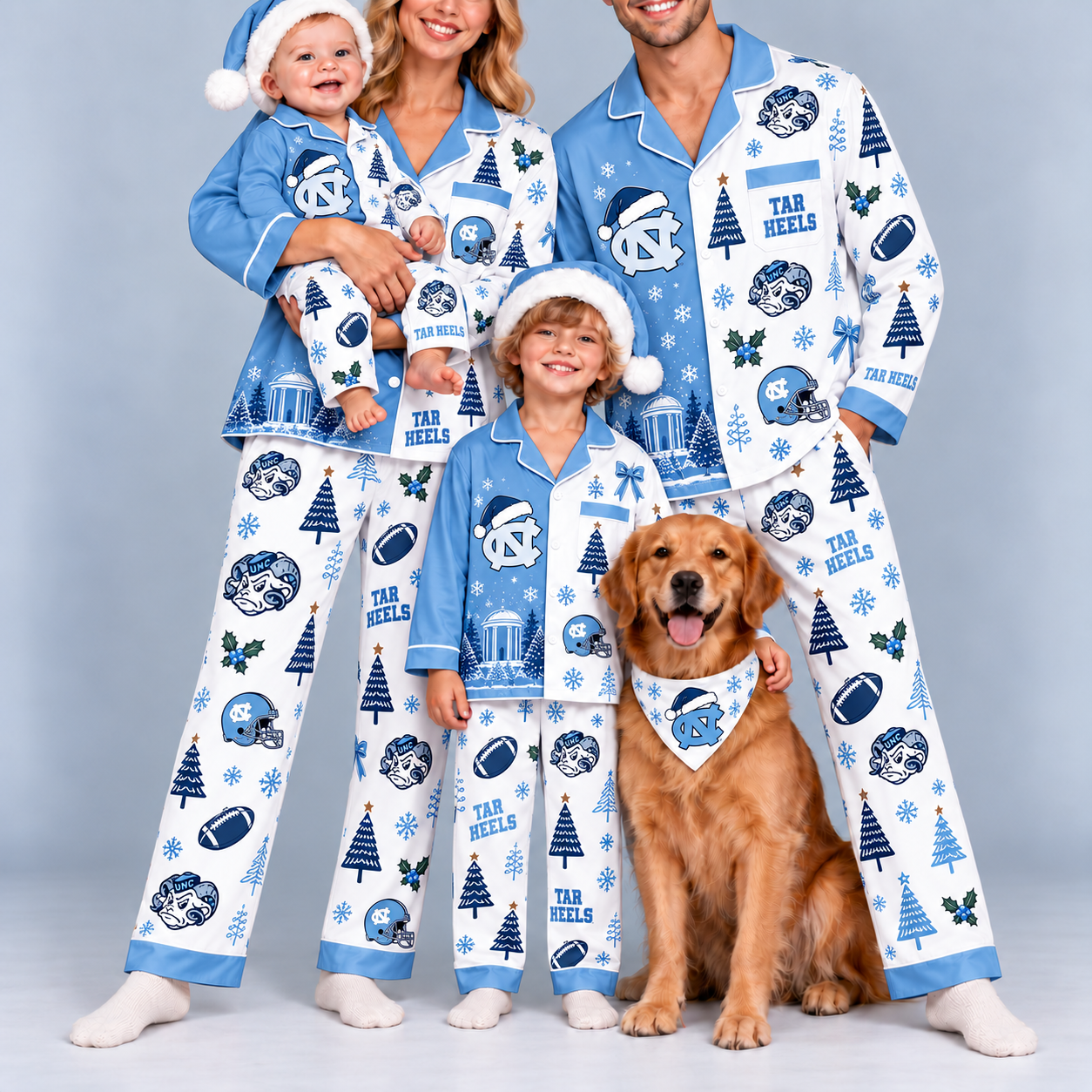 North Carolina Tar Heels Family Matching Christmas Pajamas Set - Football Fan Sleepwear, Festive Family Outfit