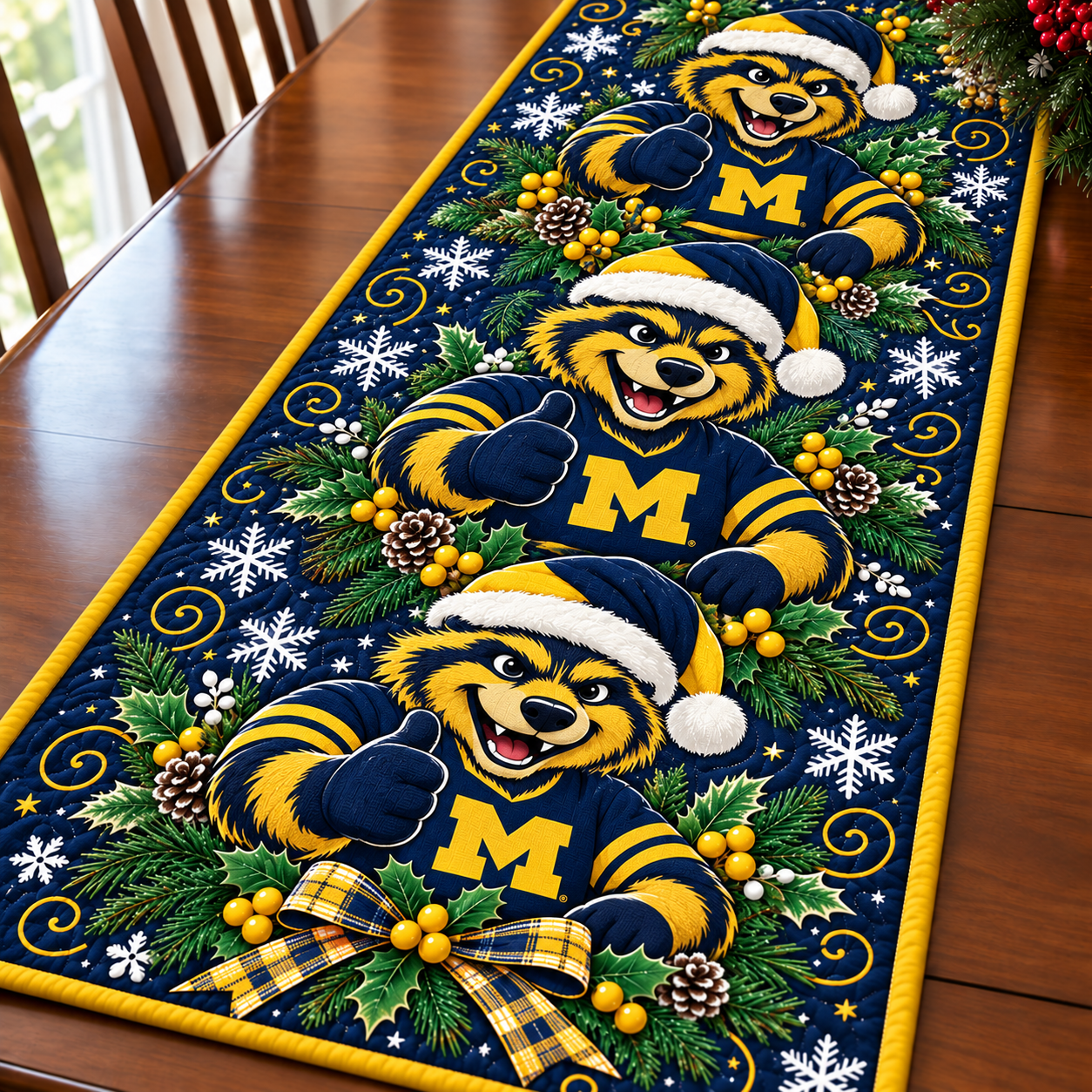 Michigan Wolverines Christmas Mascot Table Runner