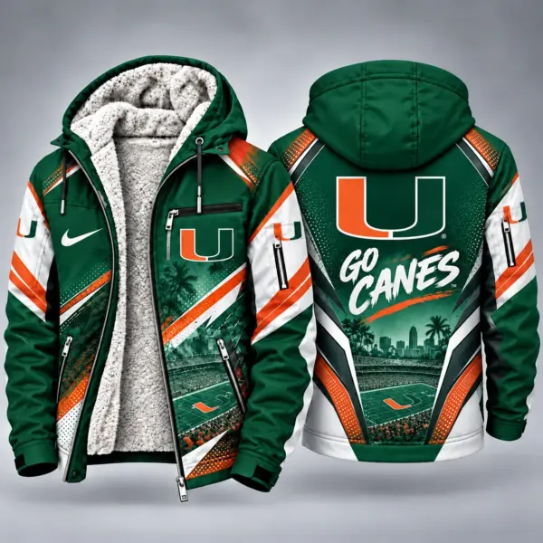 Miami (FL) Hurricanes Men's Christmas Graphic Hooded Winter Coat – Festive Holiday Edition