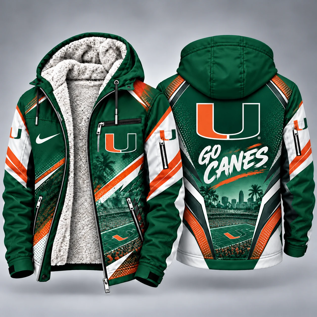 Miami (FL) Hurricanes Men's Christmas Graphic Hooded Winter Coat – Festive Holiday Edition
