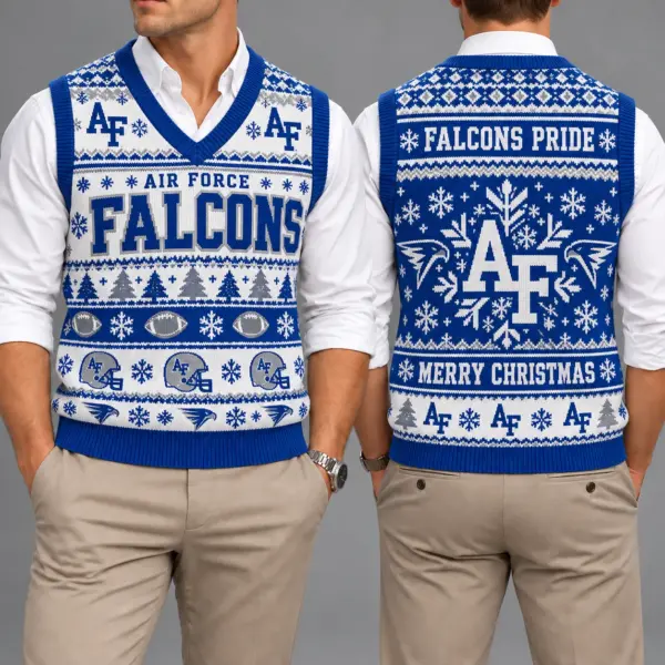 Air Force Falcons Christmas Argyle Football Fan V-Neck Sleeveless Knit Vest