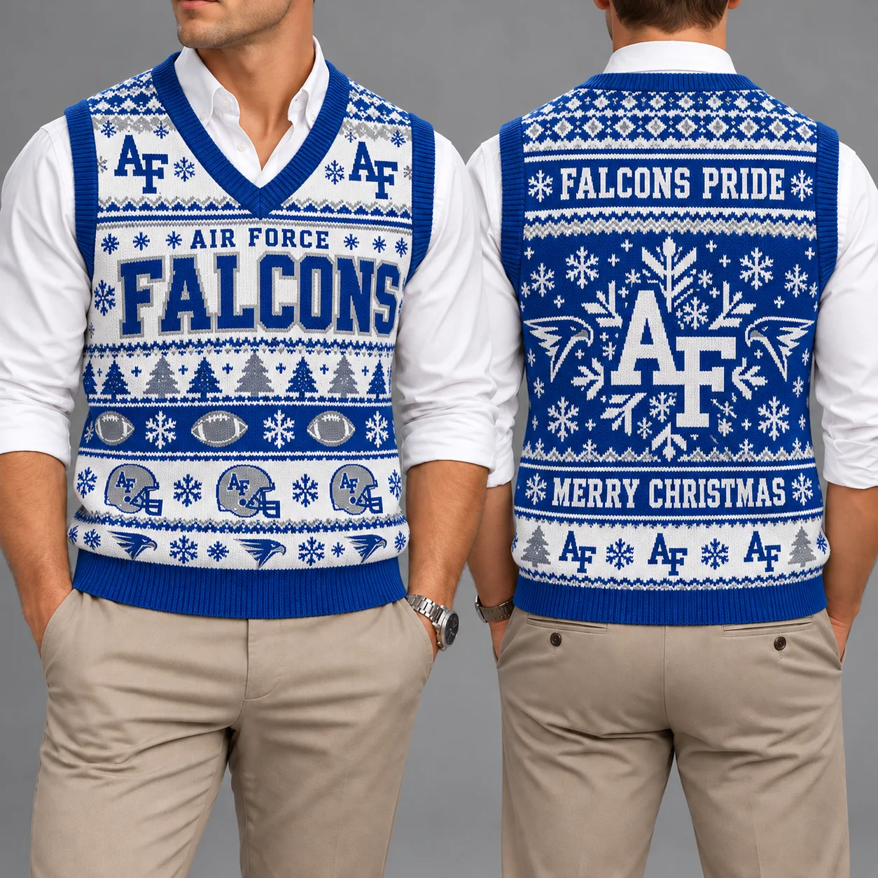 Air Force Falcons Christmas Argyle Football Fan V-Neck Sleeveless Knit Vest